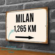 Milan City Distance Sign | Custom Location Sign | City Travel Souvenir | Add any Miles or KM - 14-x-10