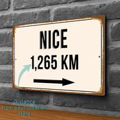Nice City Distance Sign | Custom Location Sign | City Travel Souvenir | Add any Miles or KM - 20-x-14-inches