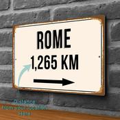 Rome City Distance Sign | Custom Location Sign | City Travel Souvenir | Add any Miles or KM - 16-x-12