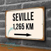 Seville City Distance Sign | Custom Location Sign | City Travel Souvenir | Add any Miles or KM - 20-x-14-inches