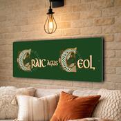 Craic agus Ceol Sign – Irish Wall Sign with Celtic Knotwork Design - 20-x-6-inches