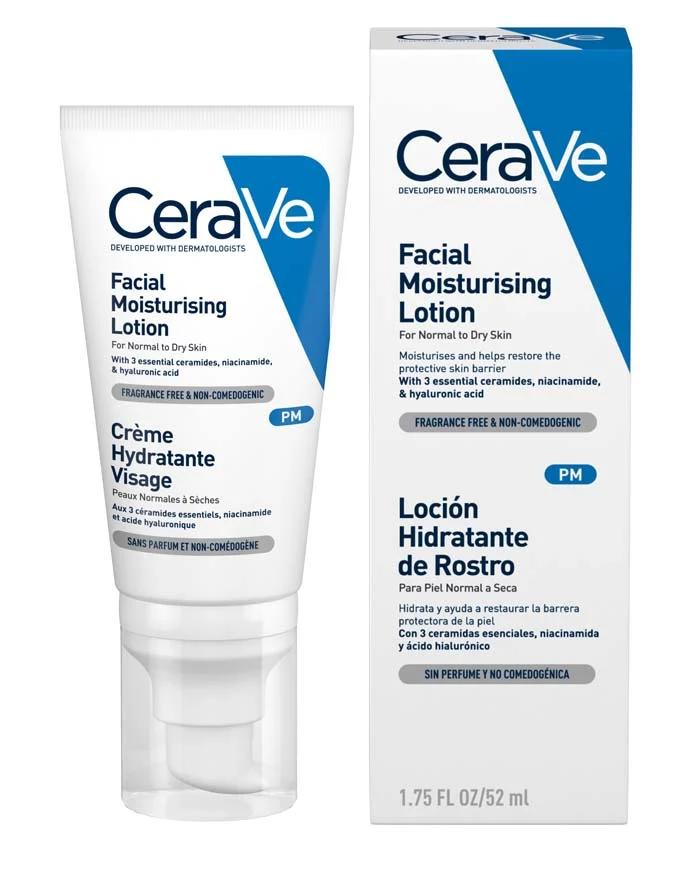 CeraVe Facial Moisturising Lotion for Normal to Dry Skin 52ml with Ceramides, Niacinamide, Hyaluronic Acid, Fragrance-Free, Non-Comedogenic