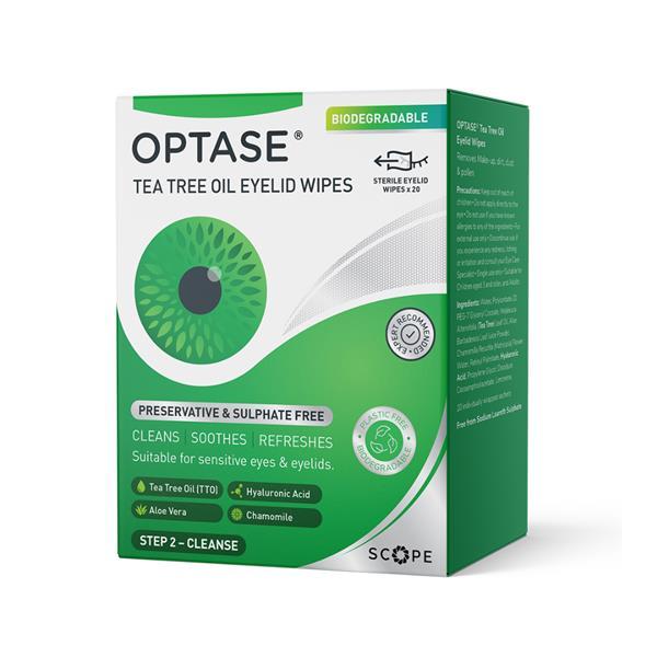 Optase Tea Tree Oil Lid Wipes 20 Pack for Daily Eye Lid Hygiene
