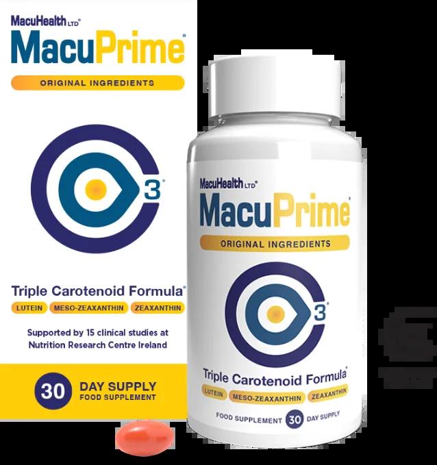 MacuPrime Eye Health Supplement - Triple Carotenoid Formula with Lutein, Meso-Zeaxanthin, Zeaxanthin - 30 Capsules