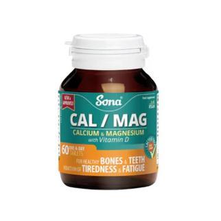 Sona Cal/Mag Tablets - 60 Pack - Calcium, Magnesium & Vitamin D - For Bones & Teeth, Tiredness & Fatigue - Vegan, No Dairy