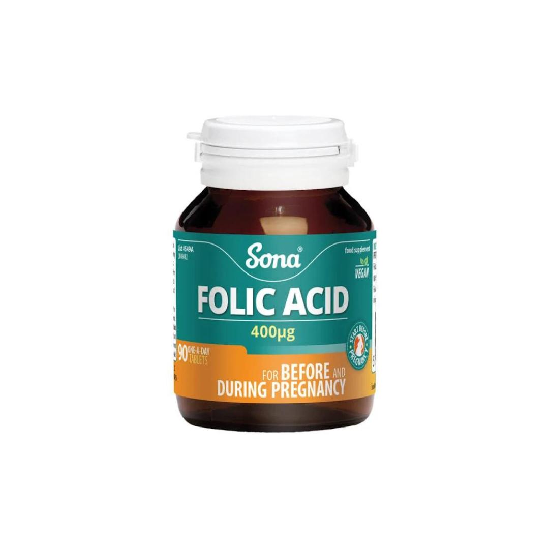 Sona Folic Acid 400mcg Tablets 90 Pack - For Before & During Pregnancy - Vegan