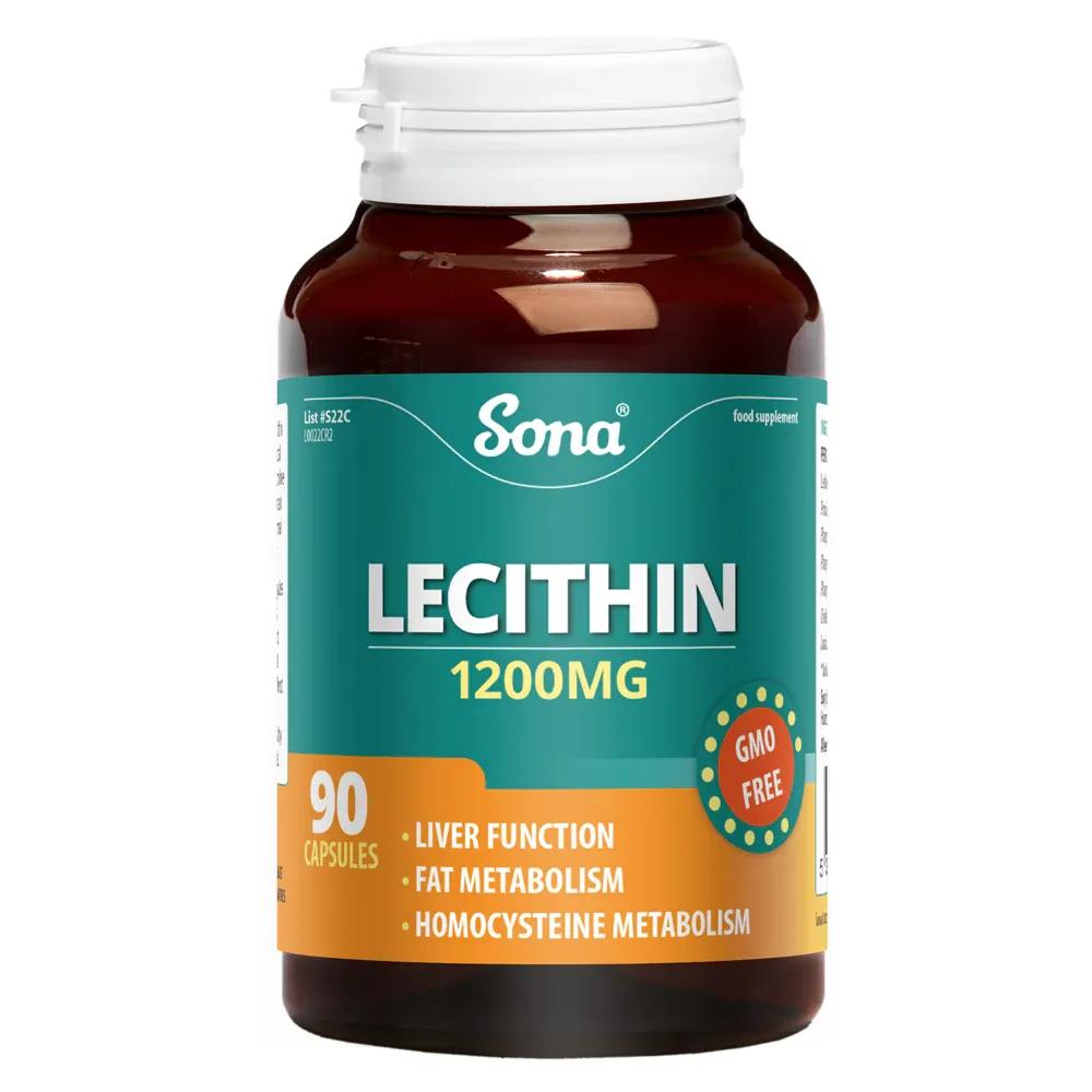 Sona Lecithin 1200mg 90 Capsules - Supports Liver & Fat Metabolism - GMO Free