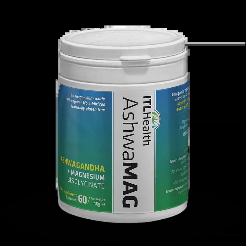 ITLHealth AshwaMAG Ashwagandha + Magnesium Bisglycinate Capsules for Stress, Sleep, Calm - 60 Count, Vegan, Gluten-Free