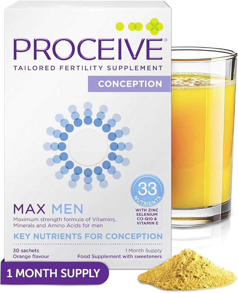 Proceive Men Max Fertility Supplement 30 Sachets with Zinc, Selenium, CoQ10, Omega 3, 33 Nutrients
