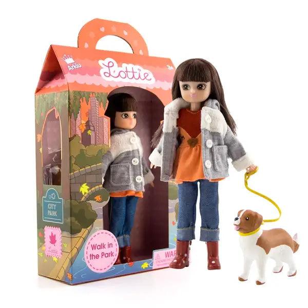 Lottie Doll Walk in the Park with Dog, Coat, Boots, Jeans, and Box