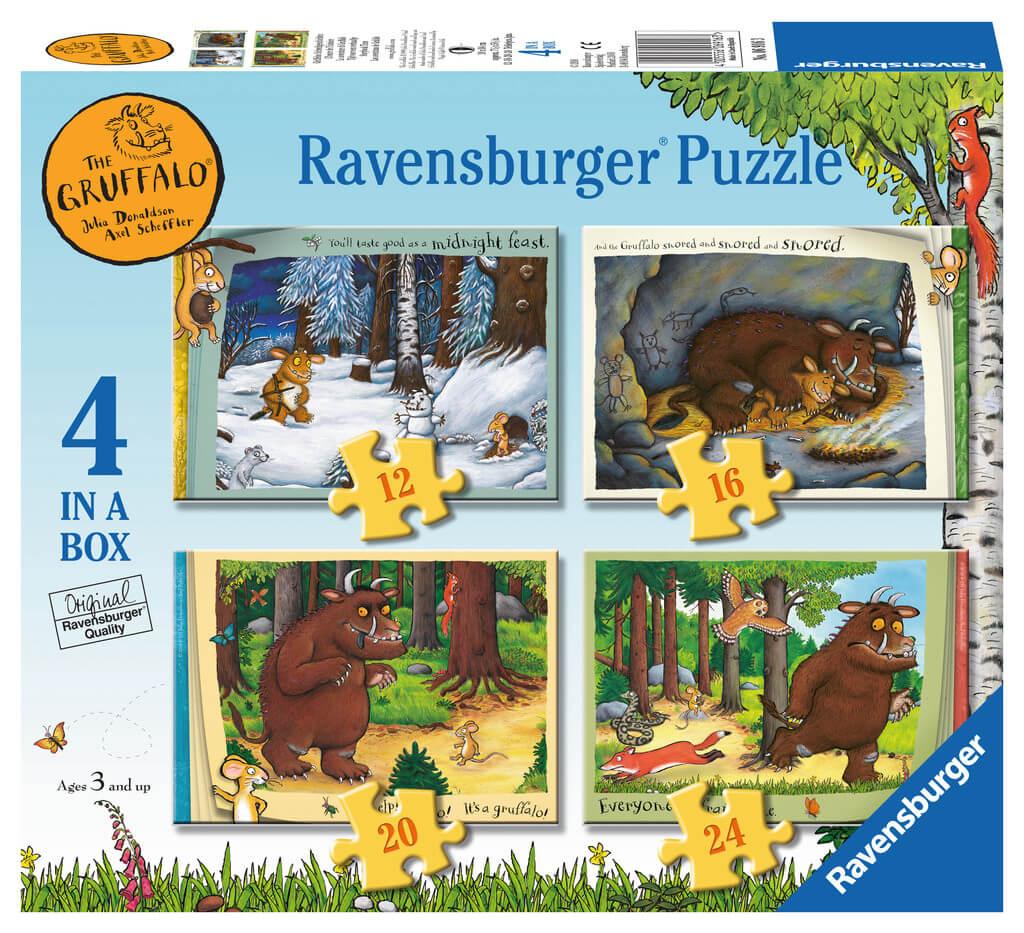 Ravensburger The Gruffalo 4 in 1 Box Jigsaw Puzzles (12, 16, 20, 24pc) Ages 3+ Featuring Gruffalo Characters and Forest Scenes Size 19 x 14 cm