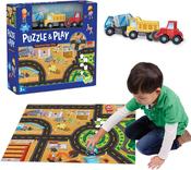 Puzzle &amp; Play: Construction Site - Floor Jigsaw Puzzle - Includes 3 Wooden Construction Vehicles image