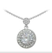 Tipperary Crystal Silver Round Pendant Pave Set Set Surround