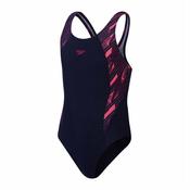Speedo Hyperboom Splice Muscleback Girls Swimsuit - Navy/Pink - 9/10 yrs
