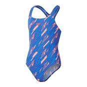 Speedo Girls Hyperboom Allover Medalist Swimsuit - Red/Blue - 7/8 yrs