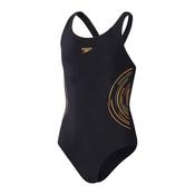 Speedo Girls Placmement Muscleback Swimsuit - Black/Orange/Green - 9/10 yrs