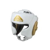 Top Pro 360 Leather Sparring Headguard - White/Gold - M