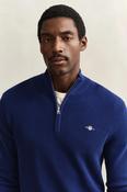 Gant Micro Textured Cotton Half Zip Sweater -Rich Navy