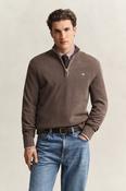 Gant Micro Textured Cotton Half Zip Sweater - Dark Hazelnut Melange image