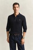 Gant Cotton Cable Polo Sweater - Evening Blue