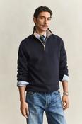 Gant Sacker Rib Half Zip  Sweater - Evening Blue /Beige Trim