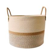 Natural Woven Cotton Laundry Basket Hamper Beige Brown