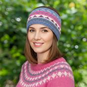 Blue Multicolored Pure Wool Hand Knitted Headband WO58HB - Cosy Life Ireland