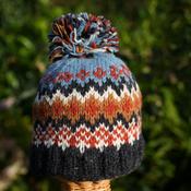 100% Lamb Wool Blue and Charcoal Bobble Beanie Winter Hat LC02PP