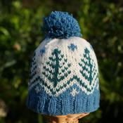 100% Lamb Wool Snowflake Blue Bobble Beanie Winter Hat LC01