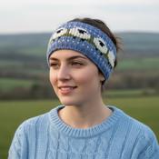 Hand Knitted Pure Wool Flock Of Sheep Headband Denim Blue RC28HB