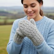 100% Lamb Wool Hand Knitted Mitten Winter Gloves Light Grey WO16M