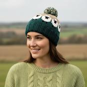 Pure Wool Hand-knitted Wool Bobble Beanie PN005PP Sheep Dark Green - Cosy Life Ireland