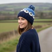 Pure Wool Hand-knitted Wool Bobble Beanie PN005PP Sheep Navy Blue - Cosy Life Ireland