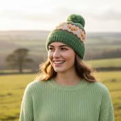 Hand-knitted Wool Fox Design Bobble Beanie SKPN010 Fine Knit