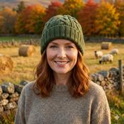 Hand-Knitted Supersoft Merino Unisex Beanie Unlined With Tradition Aran Stitching Olive Green PN010