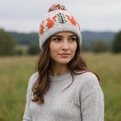 Hand-knitted Wool Irish Red Squirrel Design Bobble Beanie PN031 Fine Knit image