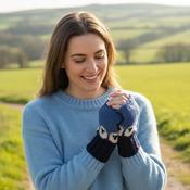 Pure Wool Hand Knitted Fingerless Mitten or Handwarmer Cable Boarder PN005HW Navy Blue