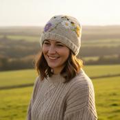 Hand knit Pure Wool Beanie Embroidery With Irish Wild Flowers Design PN036 image
