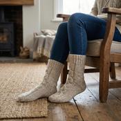 Pure Wool Hand Knit Chunky Warm Aran Cable Pattern Unlined Ladies Winter Socks SCSK002