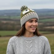 Hand Knit Pure Wool Bobble Beanie Two Sheep in Love Design NK1003 Fine Knit