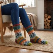 Pure Wool Hand Knit Chunky Warm Ladies Winter Socks Fair Isle Design Rust Heather SCSK005