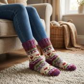 Pure Wool Hand Knit Chunky Warm Ladies Winter Socks SCSK004 Heather Pink