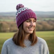 Hand Knitted Pure Wool Fair Isle Sheep Design Bobble Beanie Heather Pink NK232