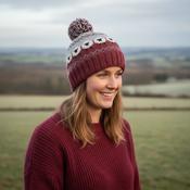 Hand Knitted Pure Wool Fair Isle Sheep Design Unisex Bobble Beanie Rust Heather NK254