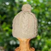 Handknitted Pure Wool Bobble Beanie Winter Hat Aran Knit Khaki KS16 - Cosy Life Ireland