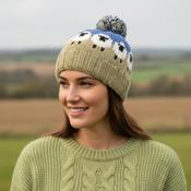 Pure Wool Hand-knitted Wool Bobble Beanie PN005PP Sheep Wool Olive Green