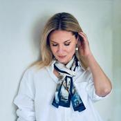 100% Mulberry Silk Scarf Versatile Double-sided Long Scarf Ink Wash Painting Design Blue image