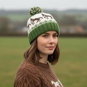 Hand Knit Pure Wool Bobble Beanie Horse Design PN039 Fine Knit