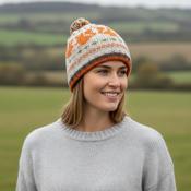 Hand-knitted Pure Wool Irish Red Squirrel Design Bobble Beanie RC76 Fine Knit - Cosy Life Ireland