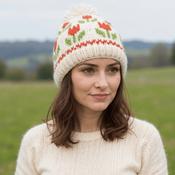 Hand-knitted Wool Bobble Beanie Tulip Design Cream KS001PP Fine Knit